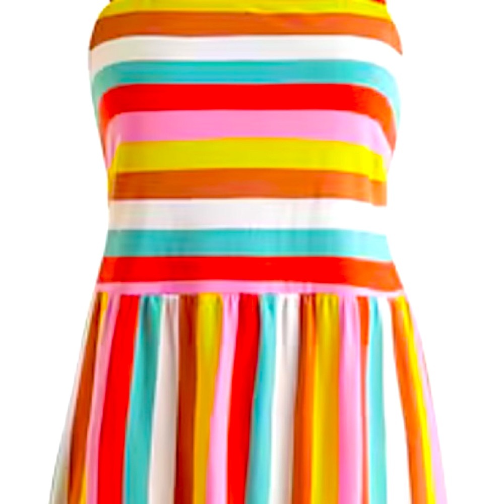 J. Crew Rainbow Striped Tiered Maxi Dress Colorful Flowy Pockets Midi Cotton - Picture 12 of 16